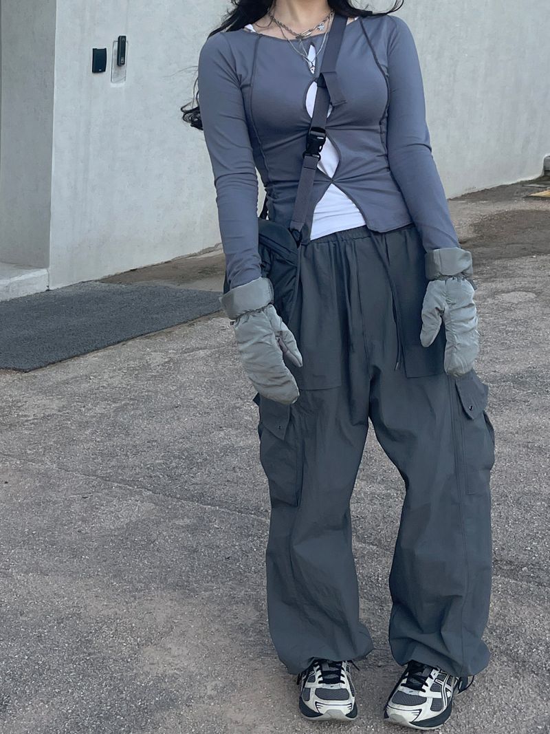 Two-Way Spandex Slit Slim Long sleeve