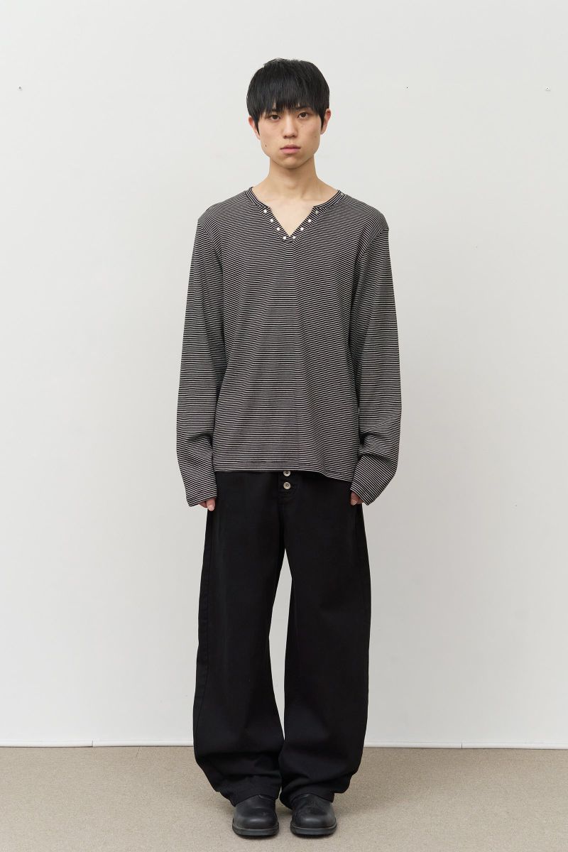 Neck Stud Striped Longsleeve