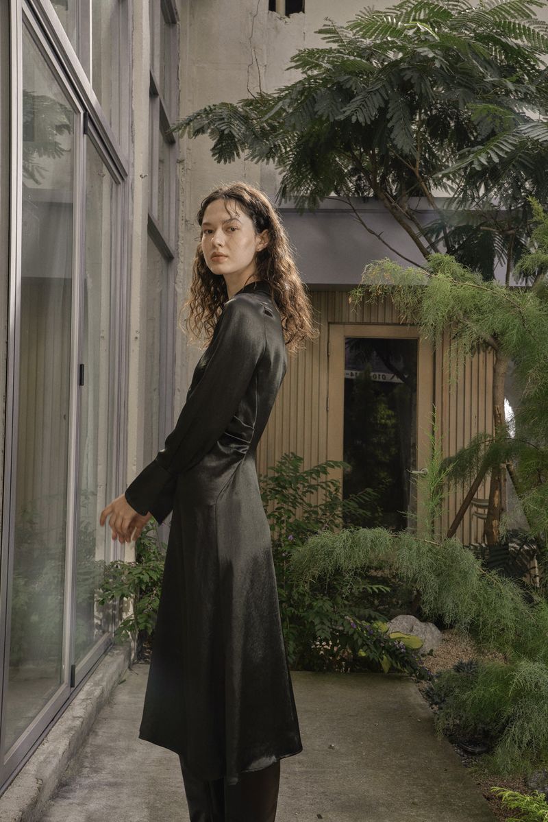DRAPERY DRESS_DEEP GREEN
