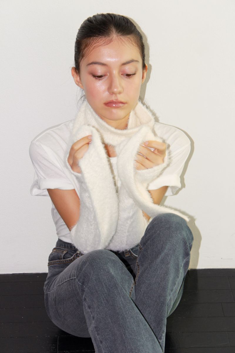 FUR KNIT ARM WARMERS / IVORY