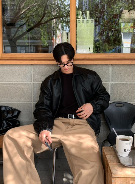 Waini Crack Two-Way Semi-Over Leather Jacket