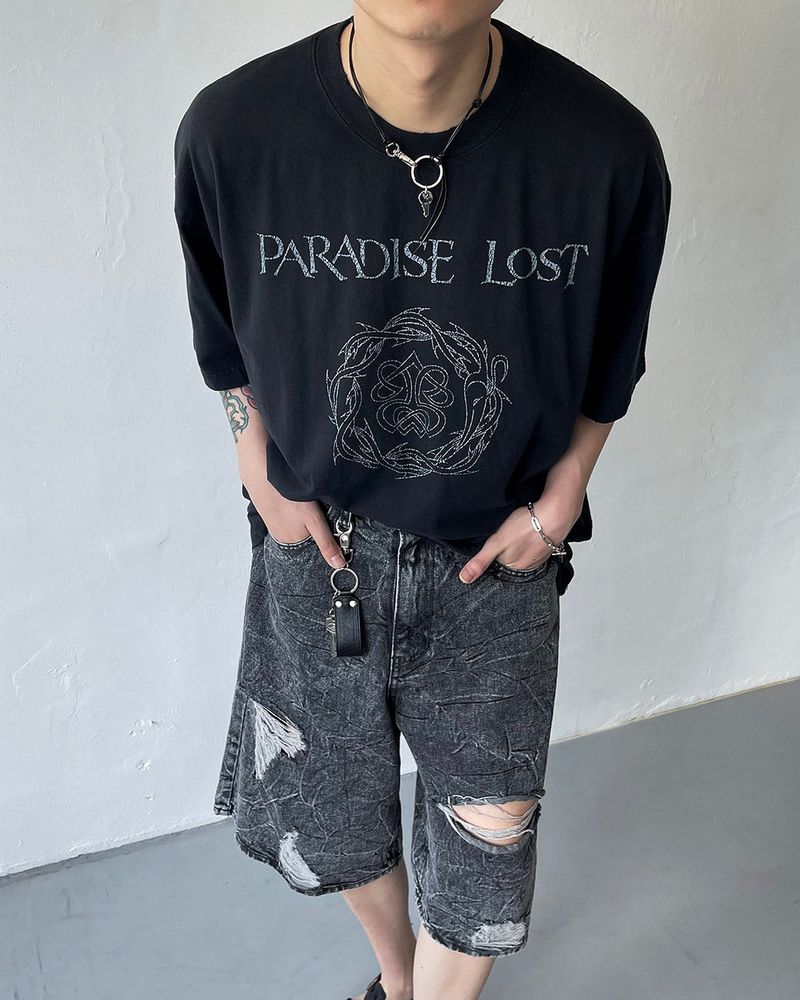 Pulse putty vintage denim Bermuda pants (Black)