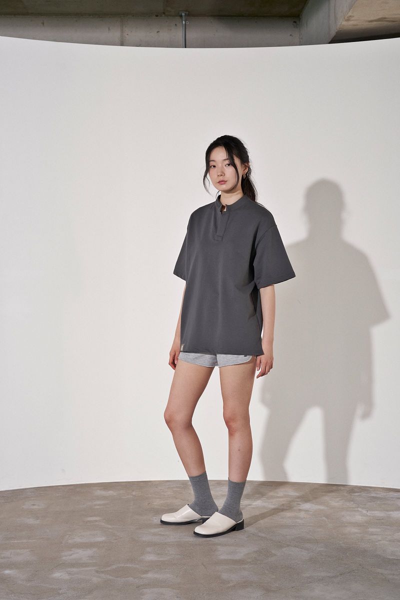 S-C OPEN HENLEY-NECK 1/2 TEE (Charcoal)