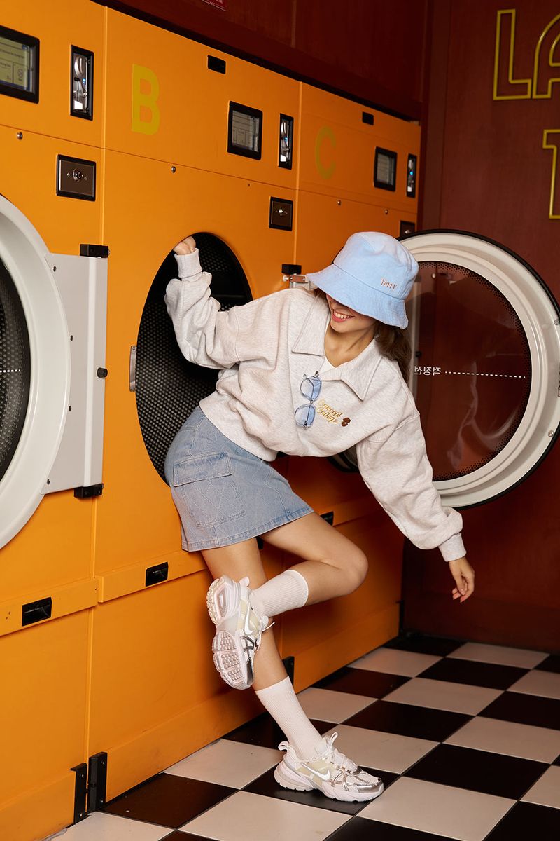 Basic logo Collar Cropped Sweatshirt / Ash Gray [Women]