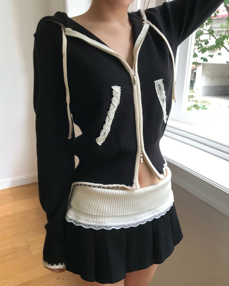 black latte laced knit hood JP