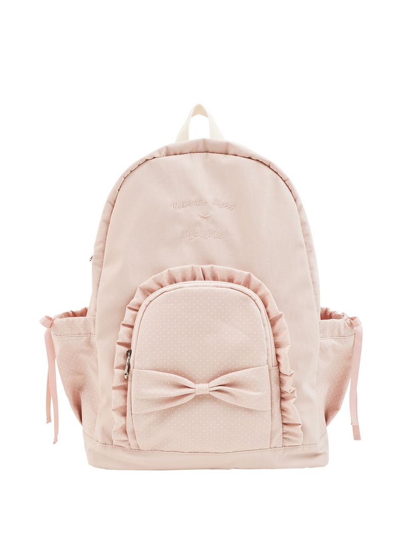 Ruffle ribbon backpack_polka dot pink