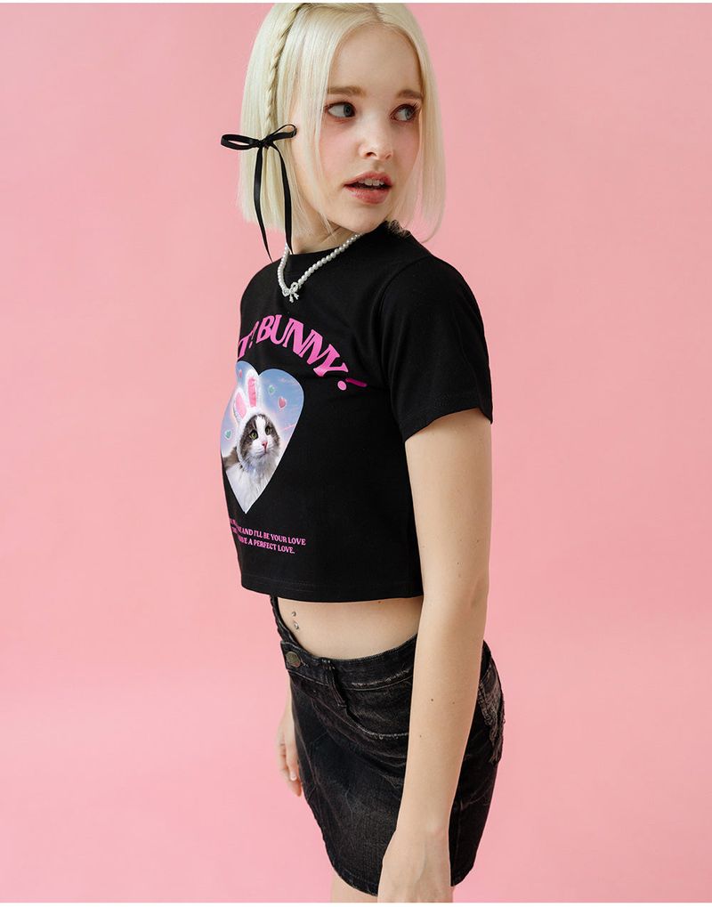 CAT&BUNNY CROP T-SHIRT [4COLOR]