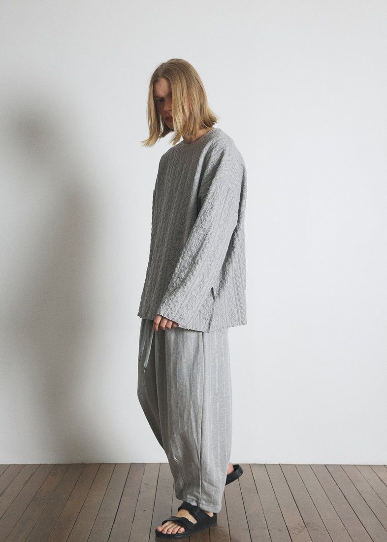 DOTTED-STRIPE BALLOON SWEAT PANTS (Gray)