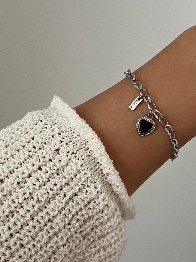 pib hip chic black heart surgical chain bold layered bracelet