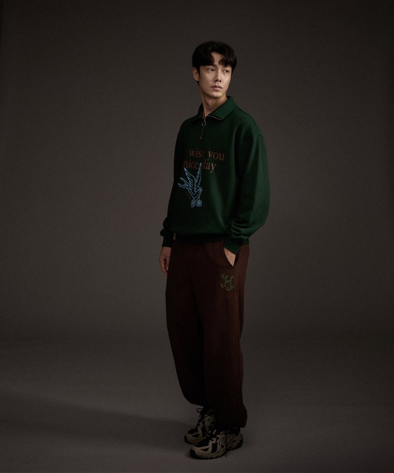 BLUEBIRD HALF ZIP-UP SWEATSHIRT GREEN