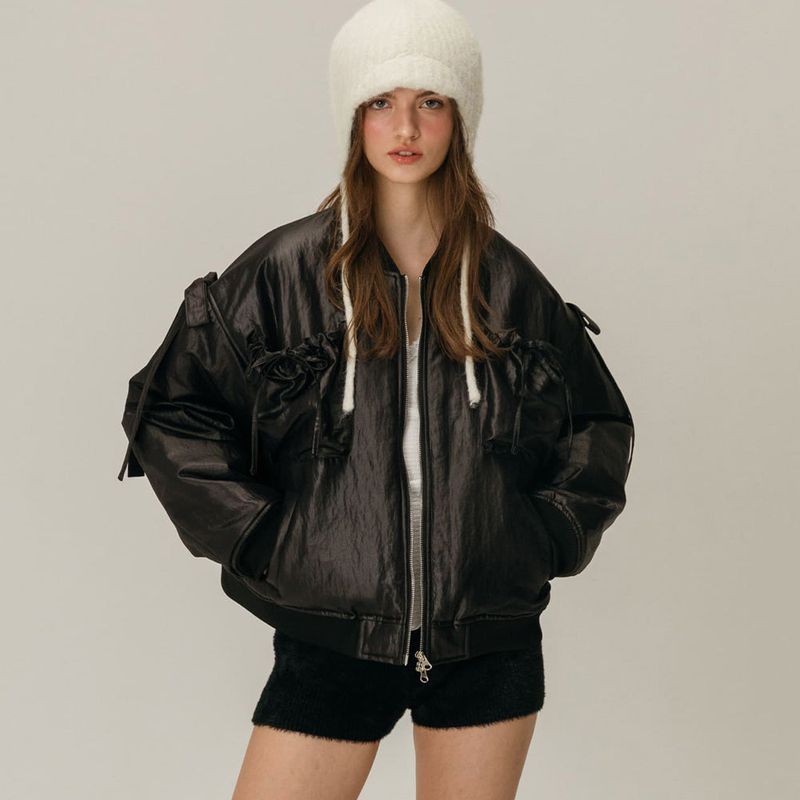 RIBBON BOMBER JACKET / BLACK