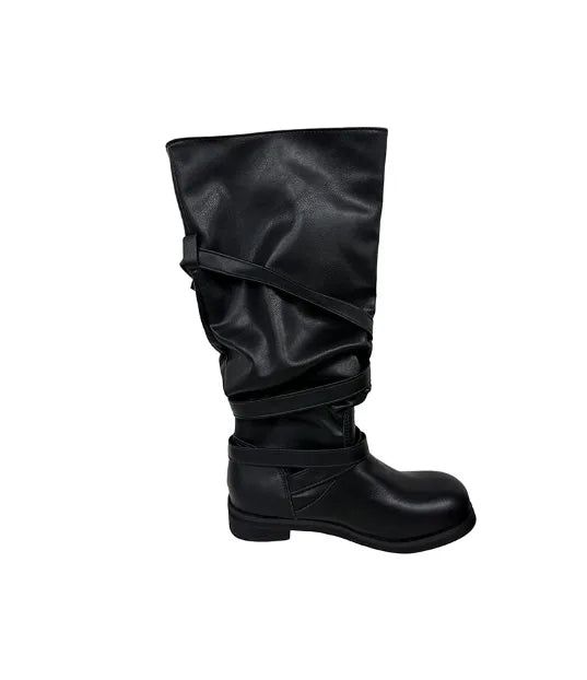 Vintage Buckle Strap Long Boots