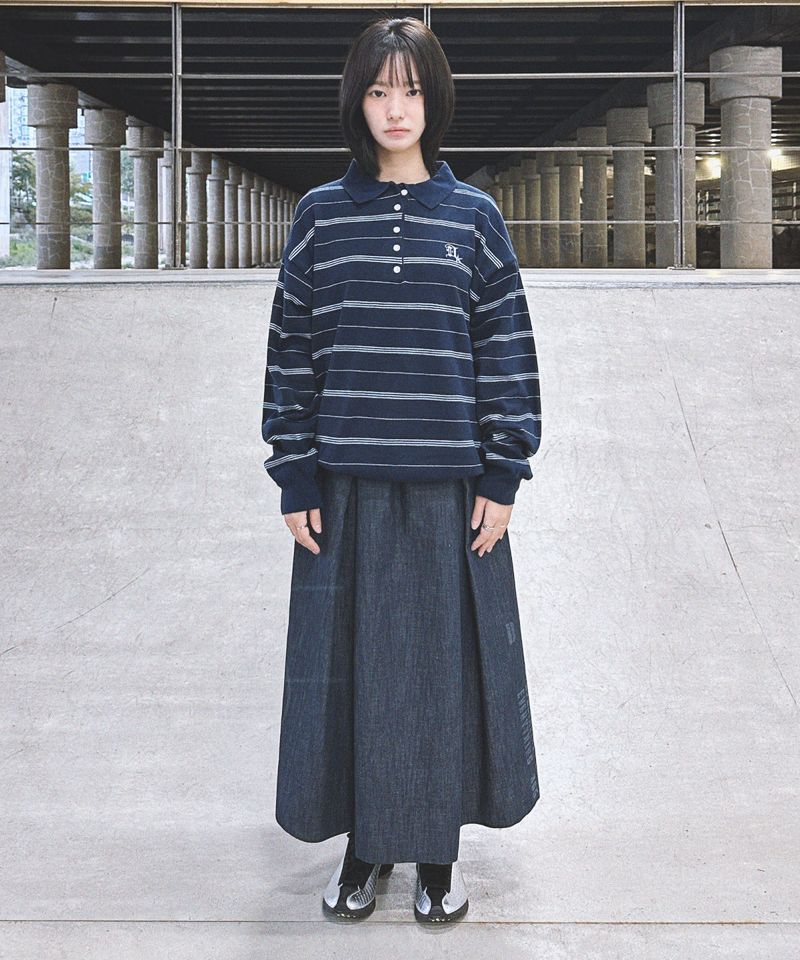 ゴシックDロゴストライプカラーニット_ネイビー