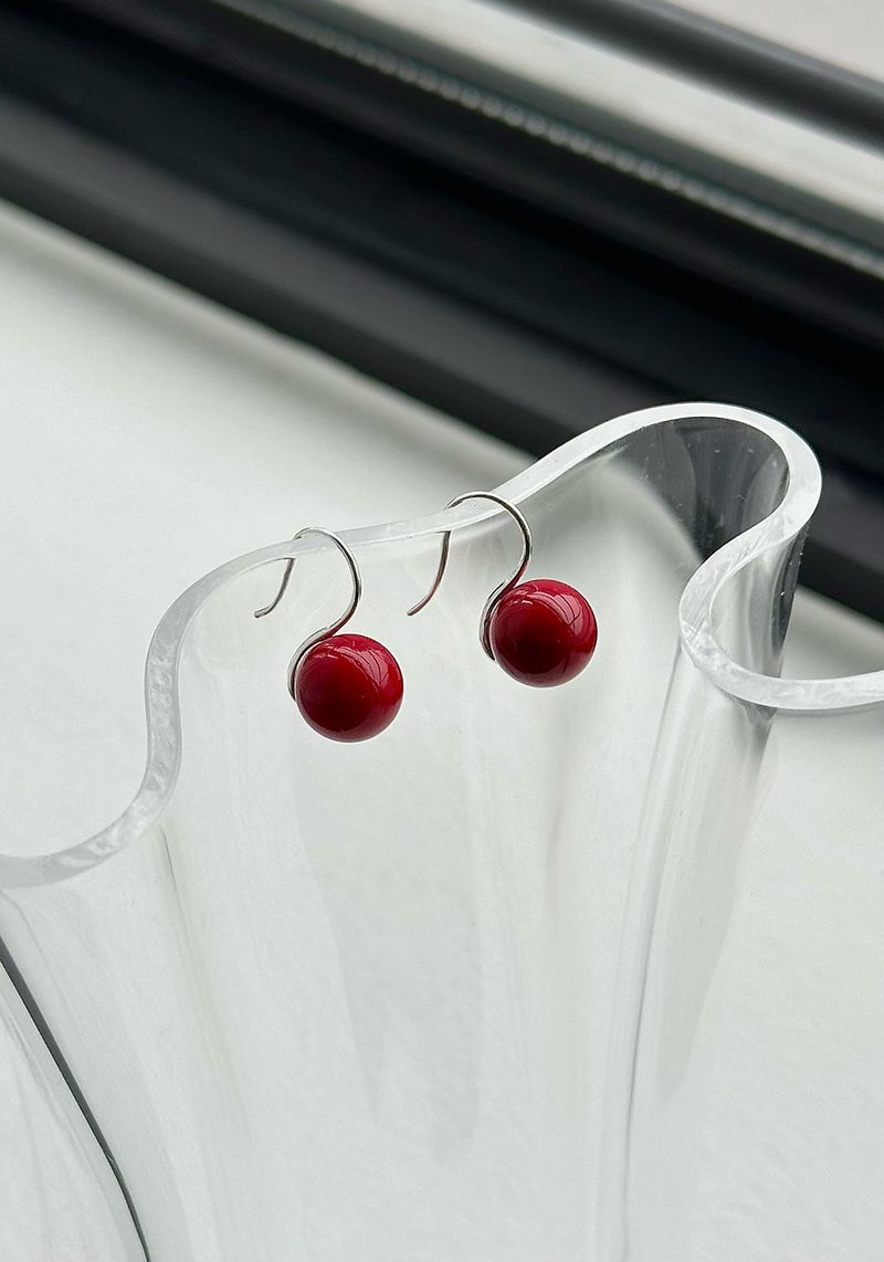 [silver925] red ball hook earring