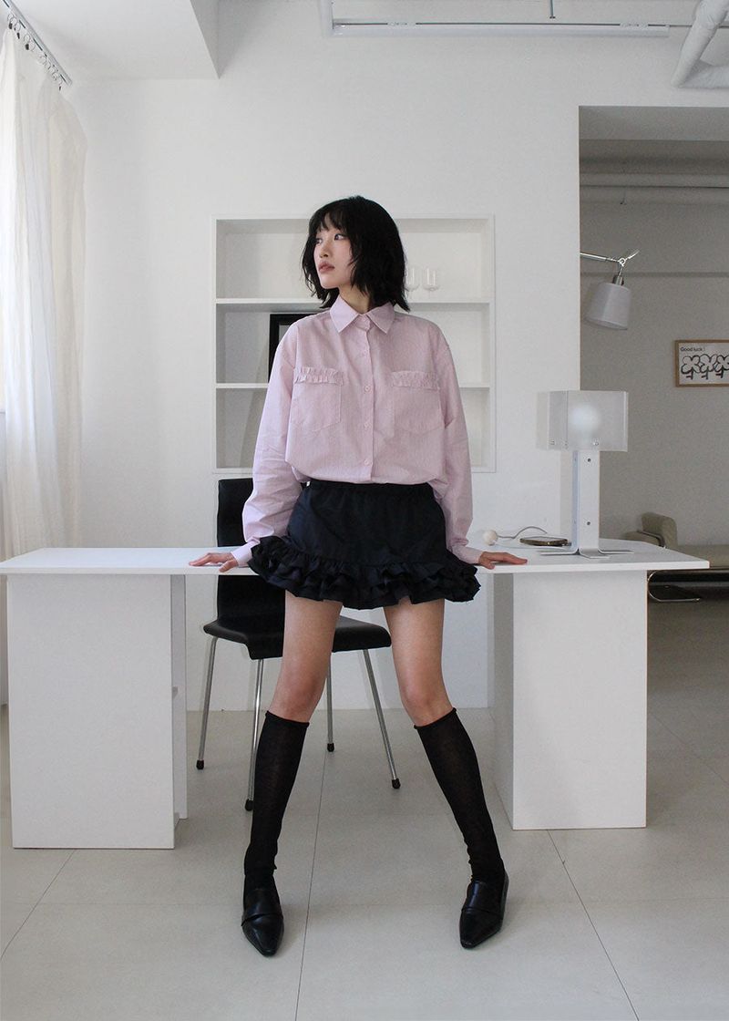 STRIPE FRILL SHIRT
