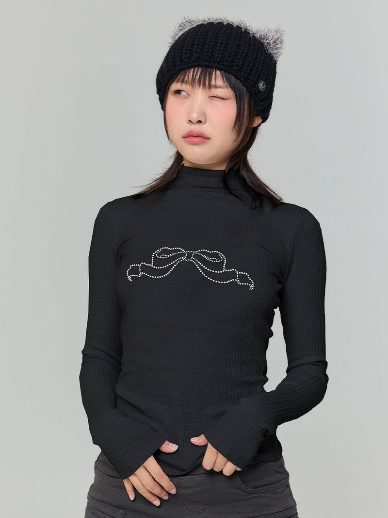 ADORE BELLE(アドールベル)の「RIBBON CUBIC TURTLENECK T-SHIRT - BLACK, NAVY(Tops)」