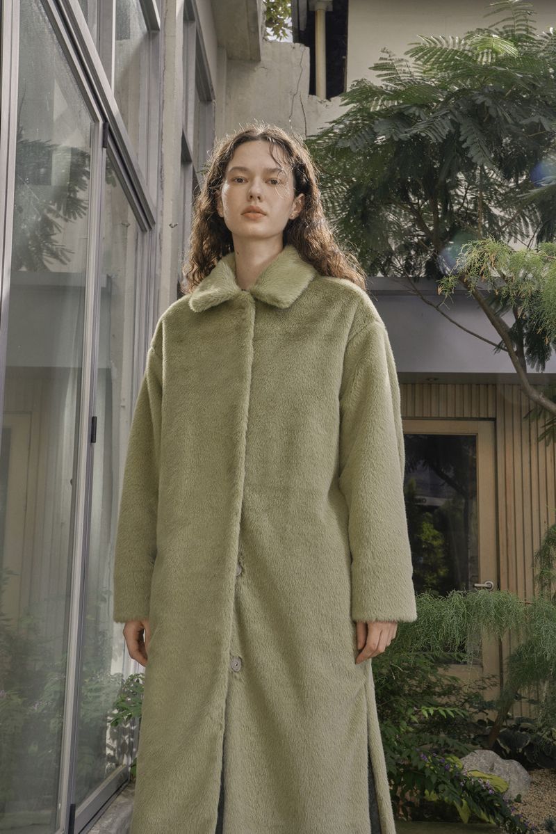 FAKE FUR LONG COAT_GREEN TEA
