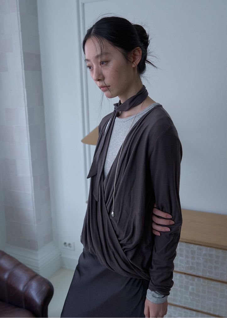 Lotus Drape Scarf Top (Brown)