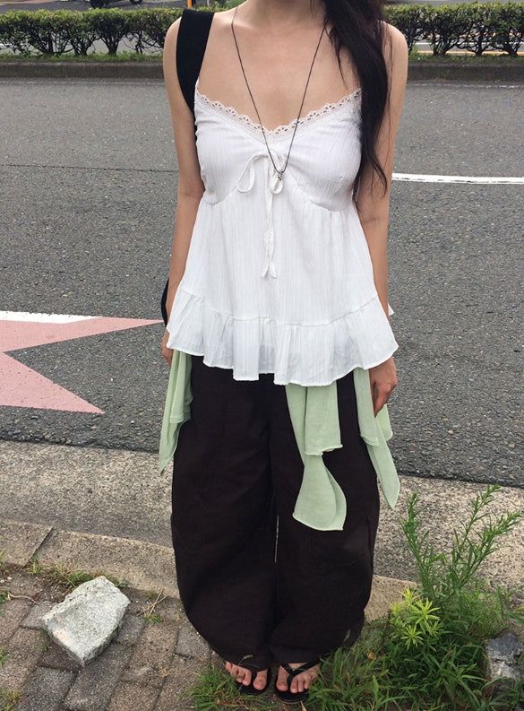 Robit Lace Flare Frill Sleeveless Blouse