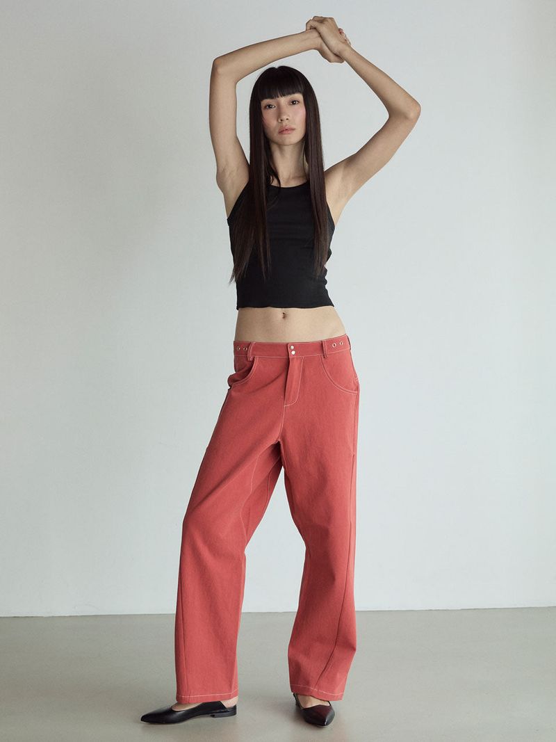 Stitch Lowrise Cotton Pants_Red Clay