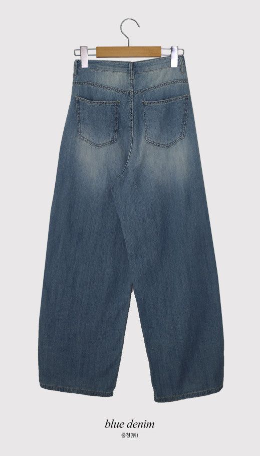 サマーピンタックウォッシュドワイドデニムパンツ