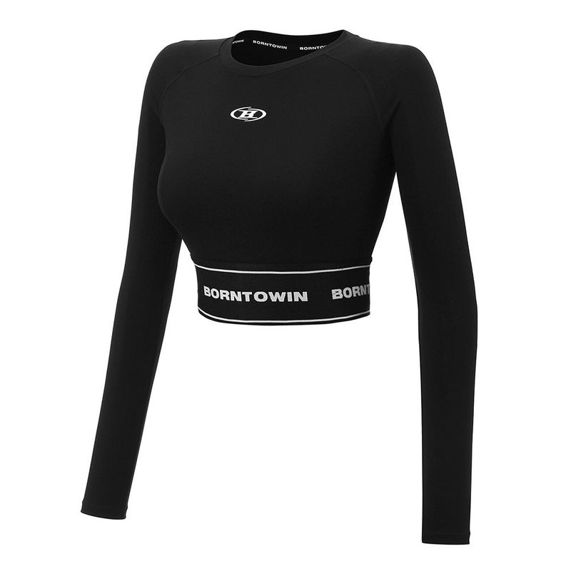 BORN TO WIN（ボーン トゥ ウィン）の「WIDE BAND CROP LONGSLEEVE [BLACK]（Tops）」