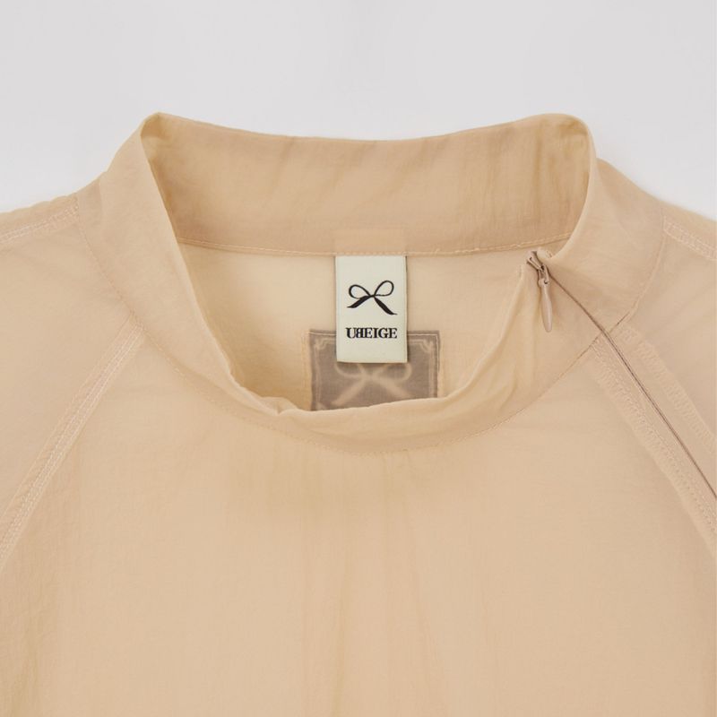 Beige Nylon Ruffle Blouse