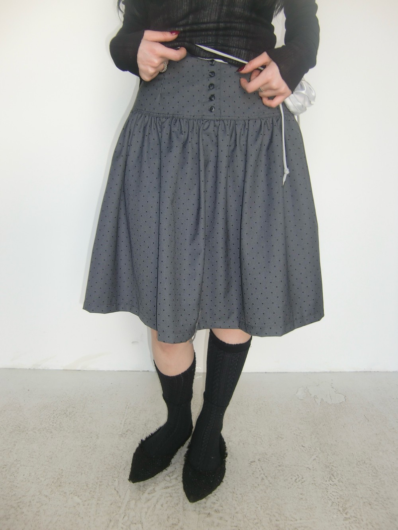 Vintage Dot Button Midi Skirt