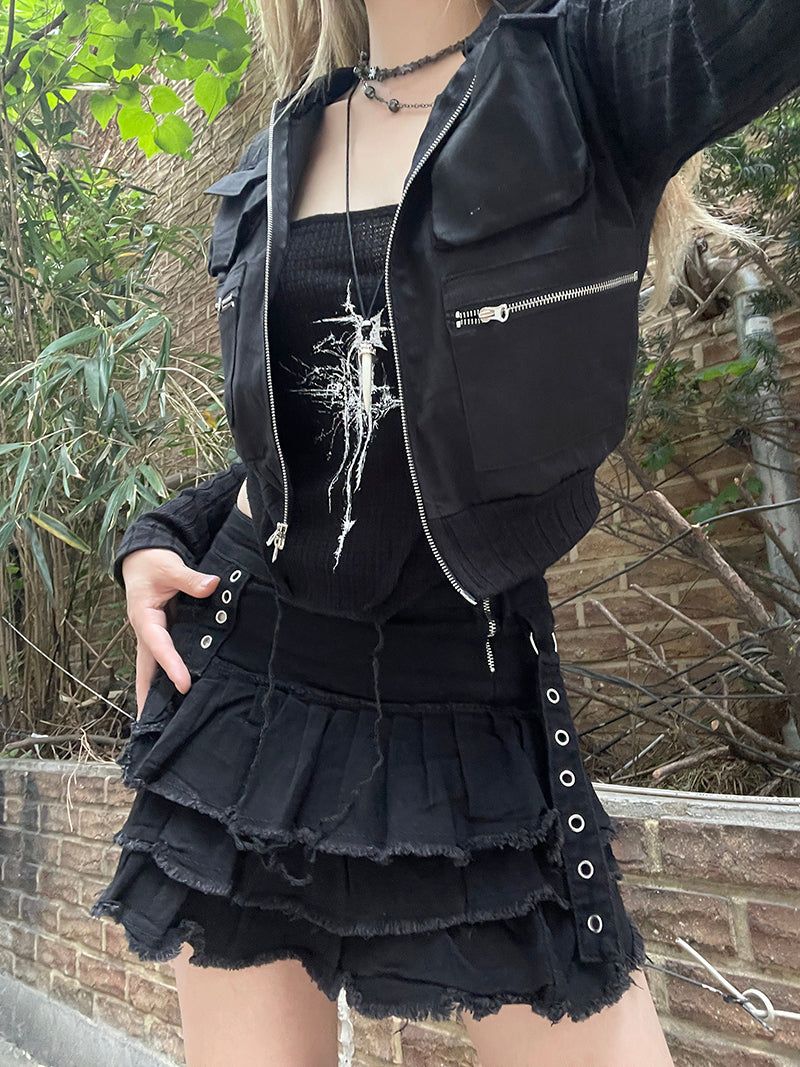 Cropped Two-Way Cargo Hood Zip-Up