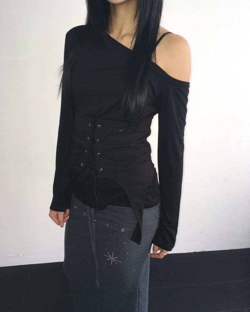 Layered stud long skirt