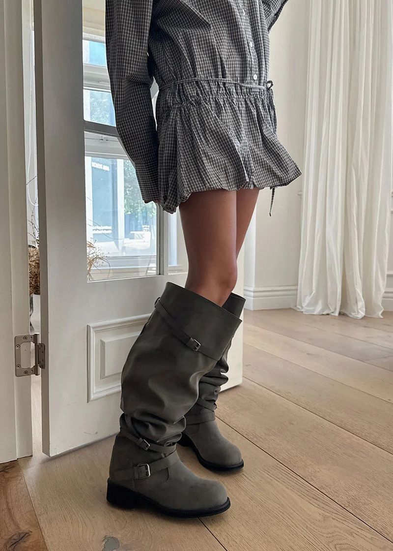 SHIRRING BELT LOOSE BOOTS (2color)