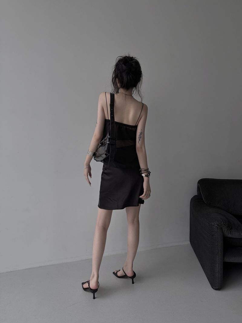 satin slip midi skirt (2color)