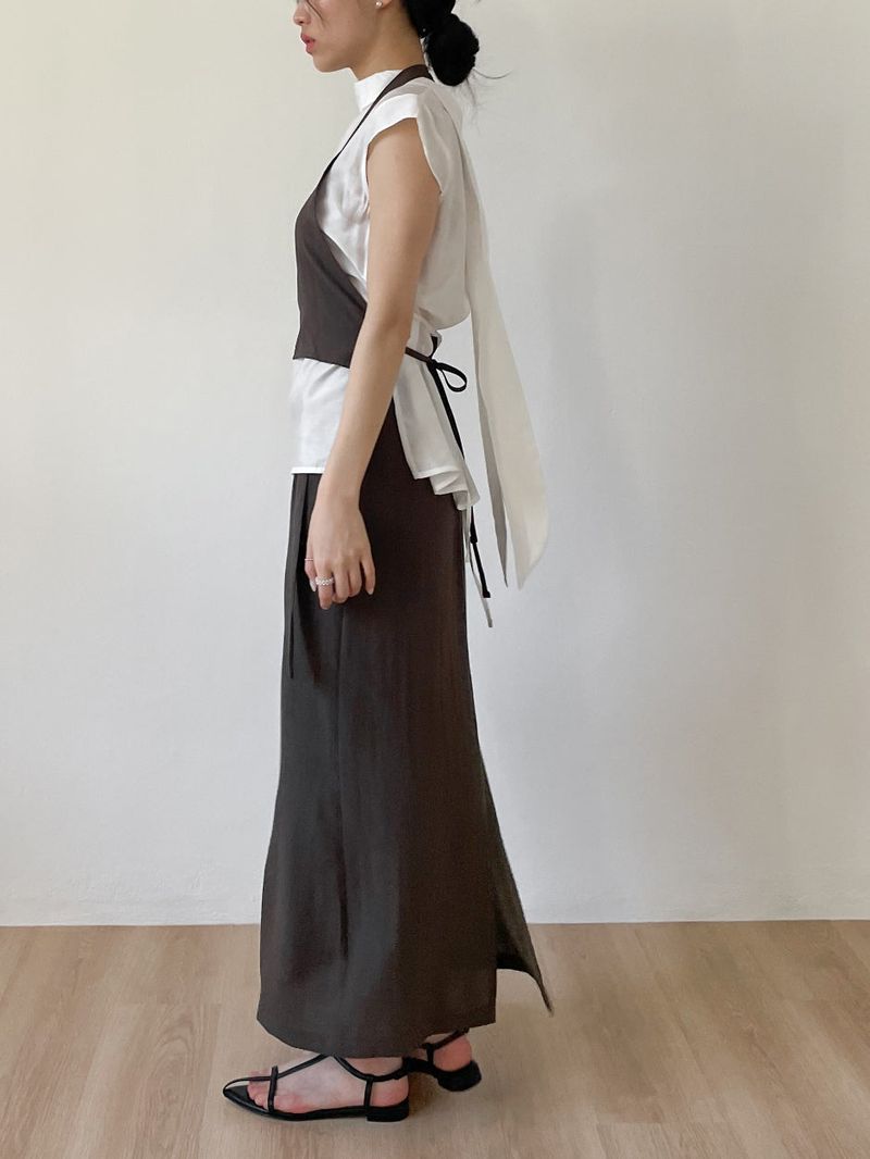Tie-neck Strap Cap Sleeve Blouse