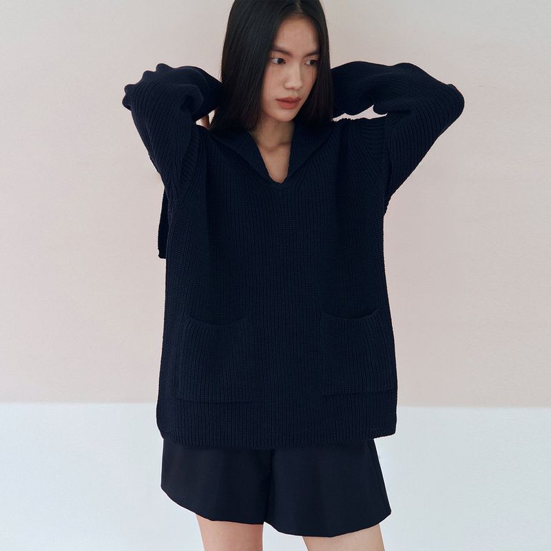 Sailor Collar Cotton Sweater_Navy