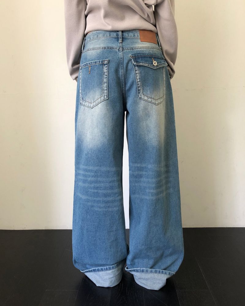 Rihen Roll-Up Wide Denim Pants