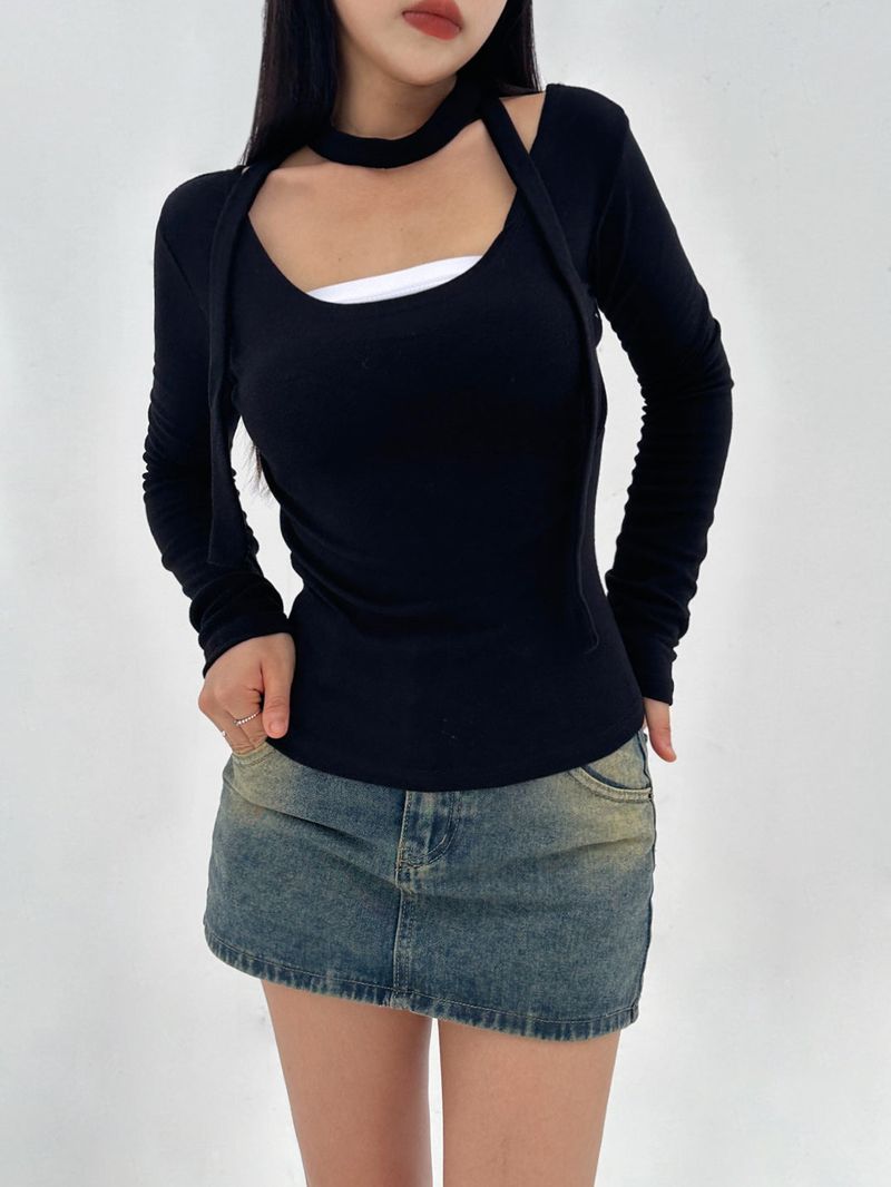 CCORTTI（コルッティ）の「[SOFT-FIT/BODY SHAPING/SCARF SET] SCARF & CHOKER TEE - 2 COLOR（Tops）」