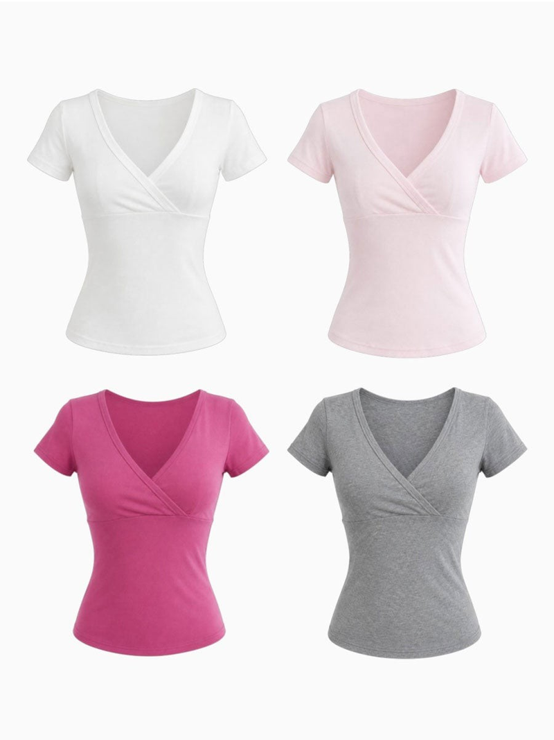CROSS-WRAP SLIM V-NECK TEE (4COLORS!)