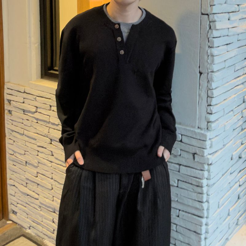 Riven Layered Henley-Neck Knit