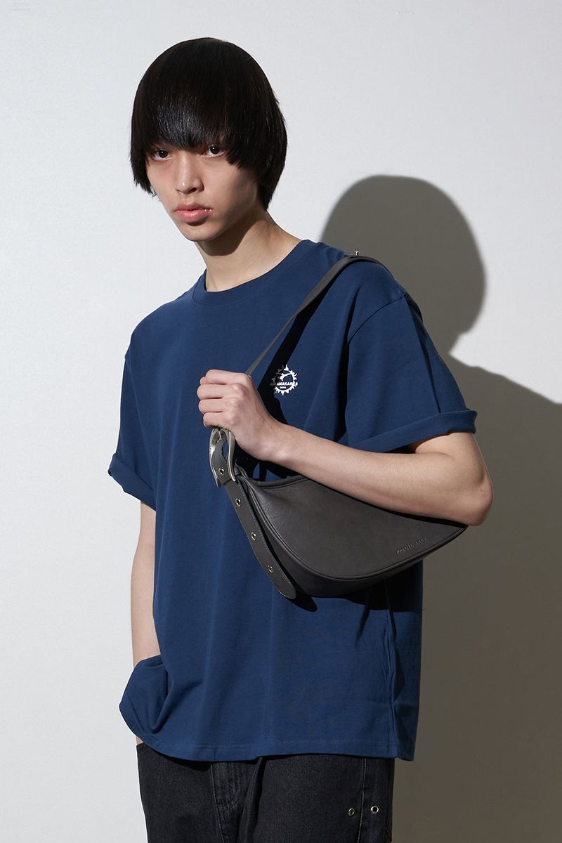H-Buckle Soft Leather Hobo Bag (gray)
