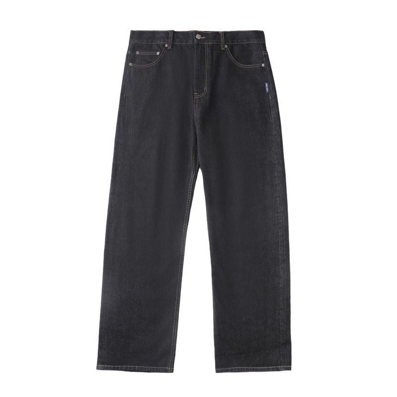 14oz デサイズドセルビッジローワイドレッグジーンズ-ブラック