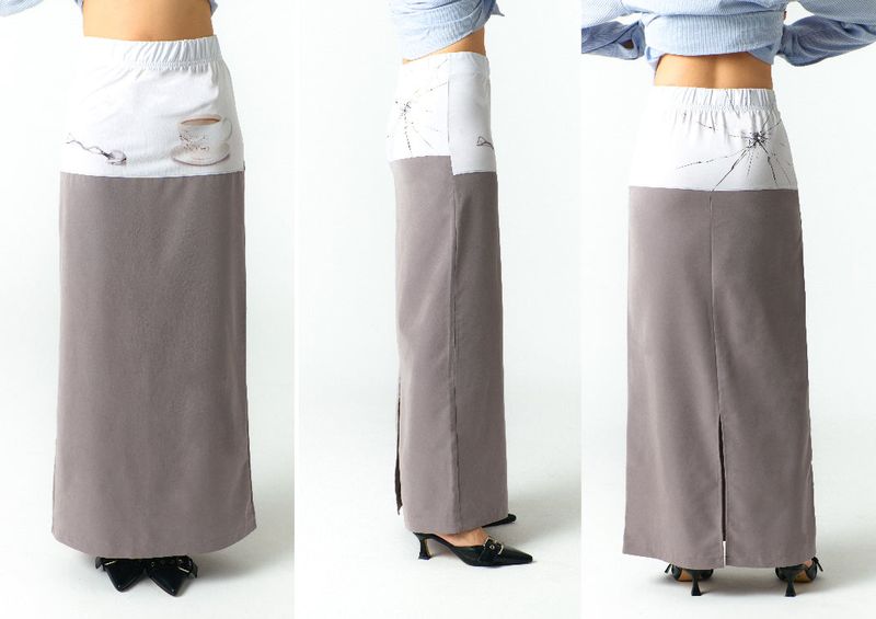 MEDITATIVE IMAGE MAXI SKIRT(GRAY)