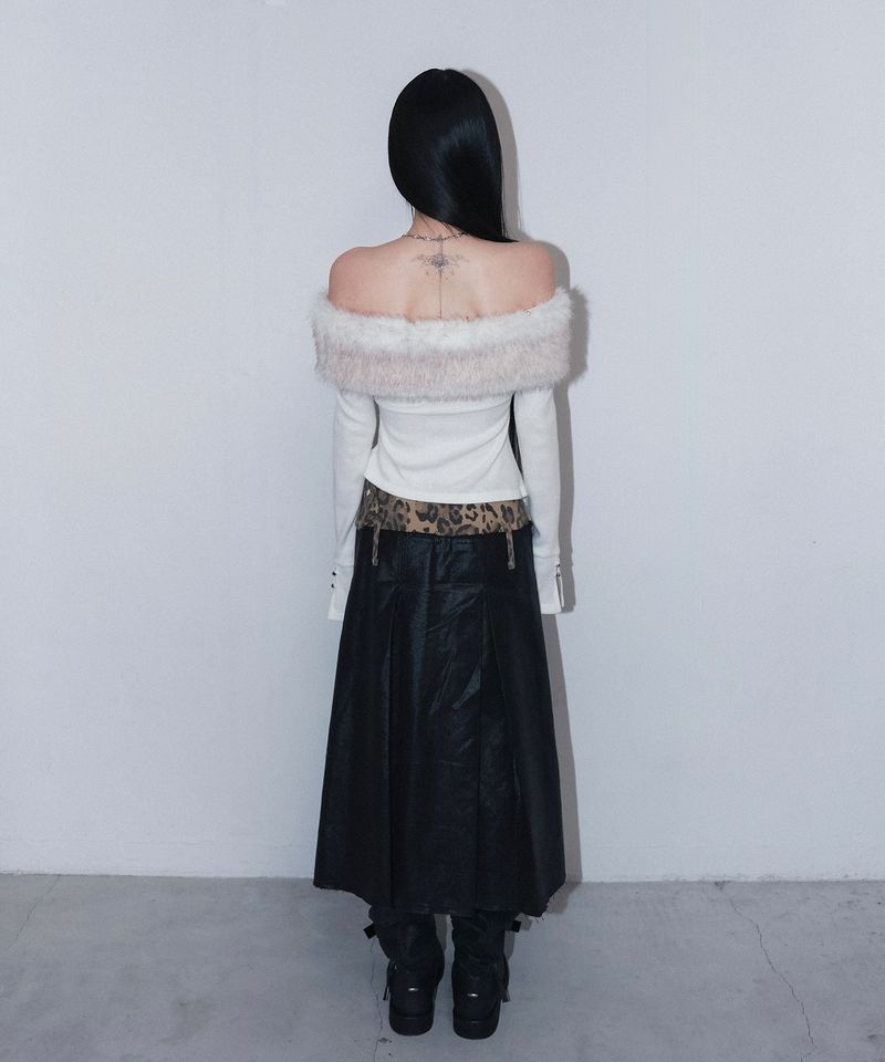 leopard long pleats wrap sk - black
