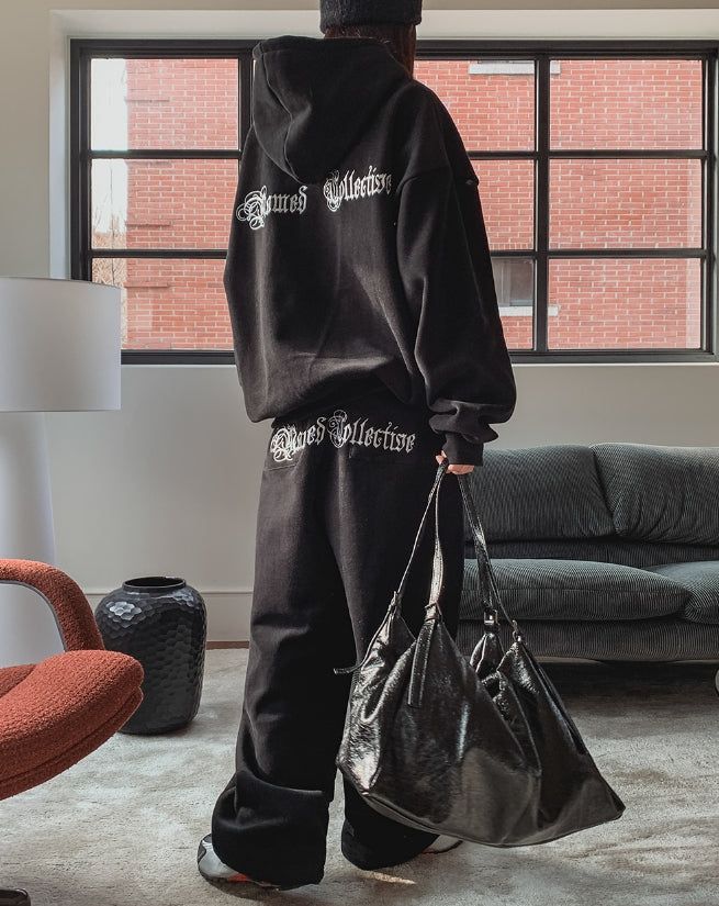 Arc Lettering Embroidered Brushed Over Sweatpants