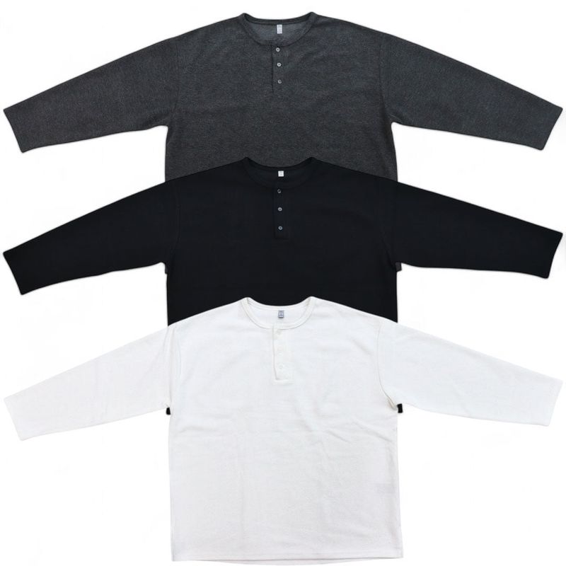 Over Waffle Henley Neck Long Sleeve Tee
