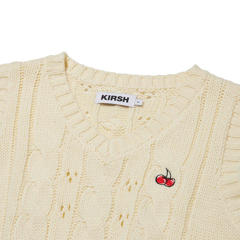 SMALL CHERRY CABLE CROP KNIT VEST [IVORY]