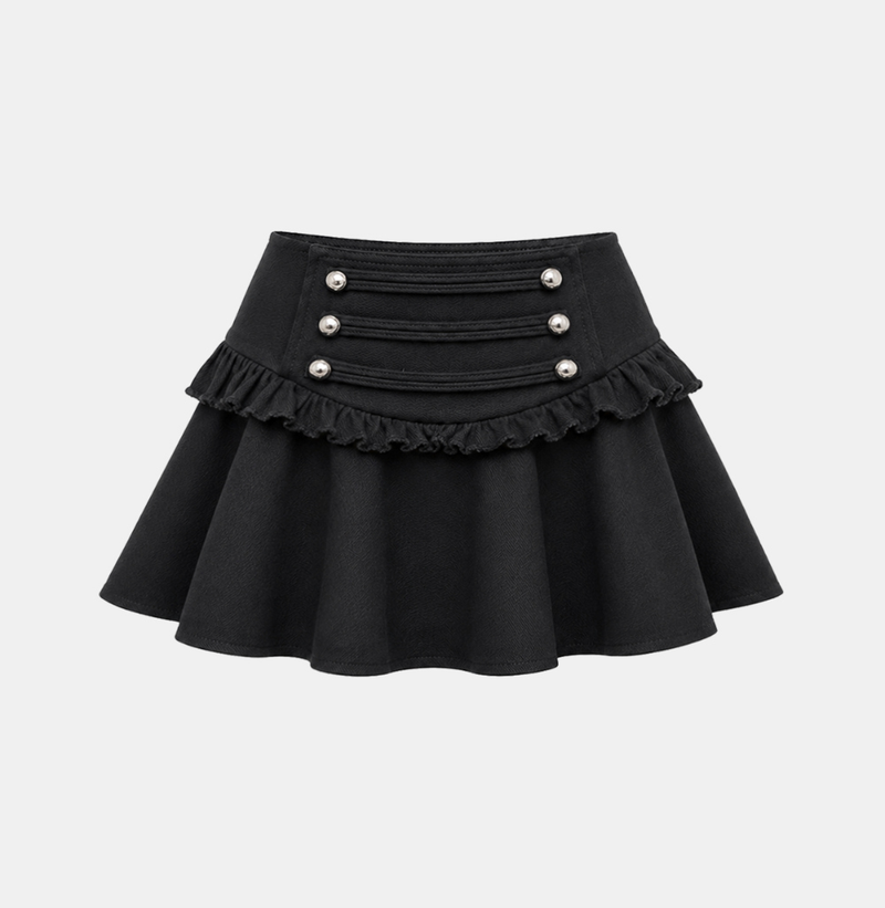 Metal Button Frill Mini Skirt