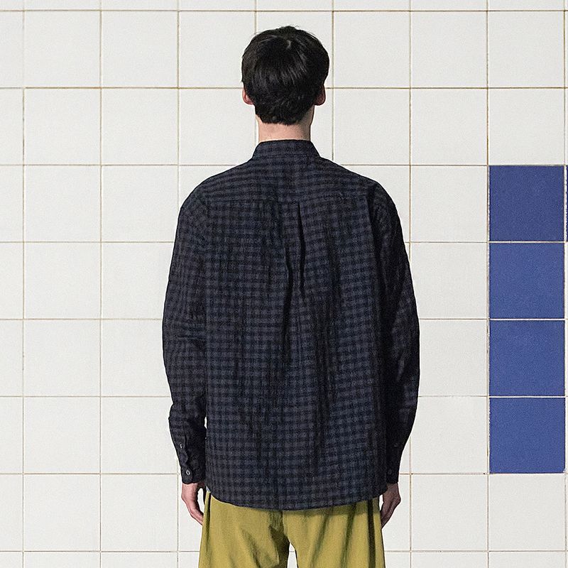 POCKET GINGHAM CHECK SHIRT / NAVY