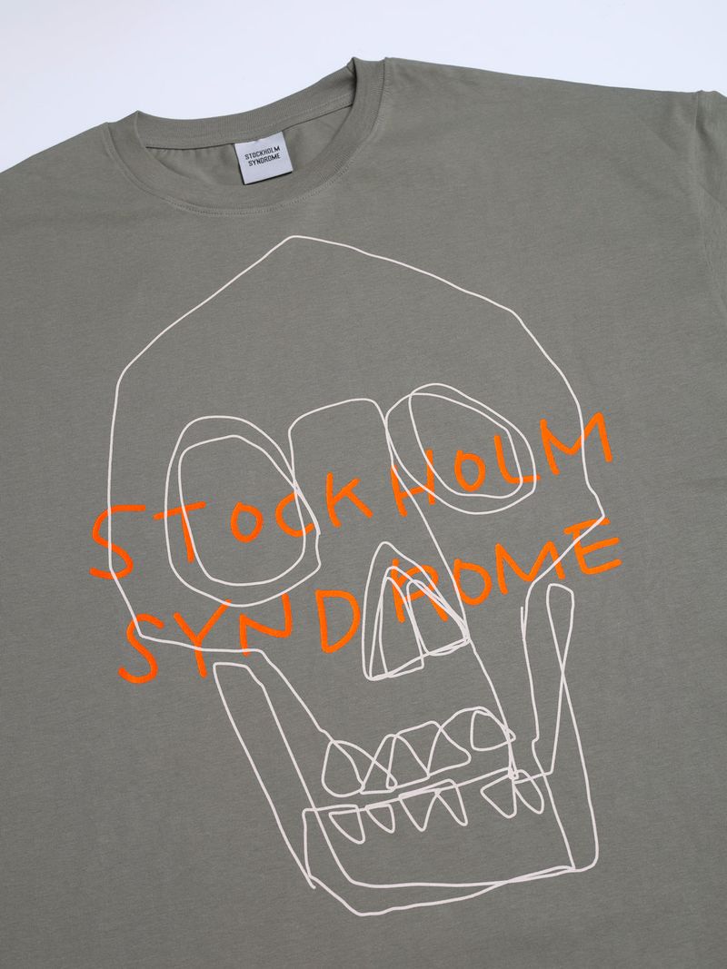 LINE SKULL TEE - KHAKI