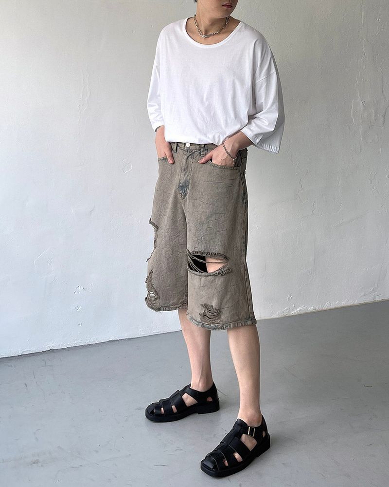 Pulse putty vintage denim Bermuda pants (sand)