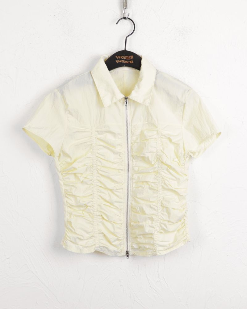 Pave gopchang pleated shirring two-way nylon short-sleeved jacket